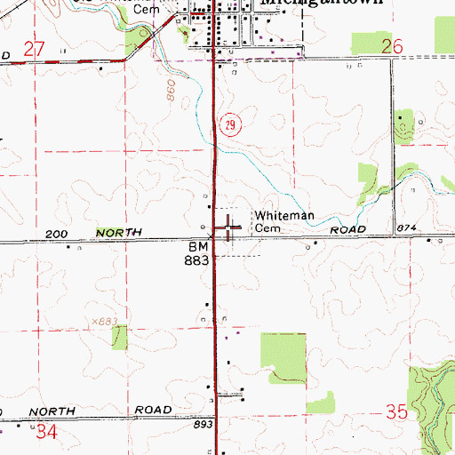 Topographic Map of Whiteman Cemetery, IN