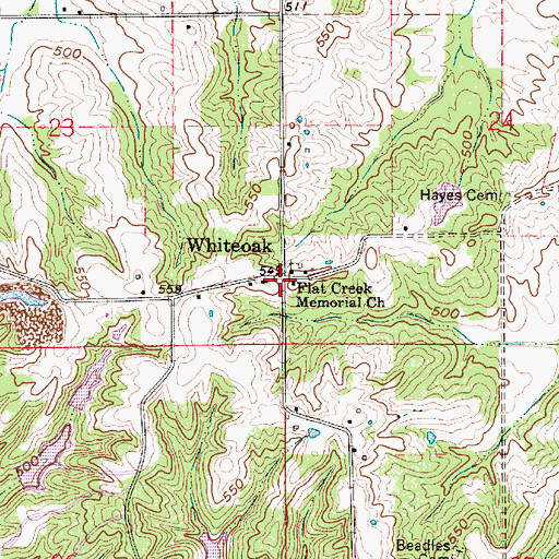 Topographic Map of Whiteoak, IN