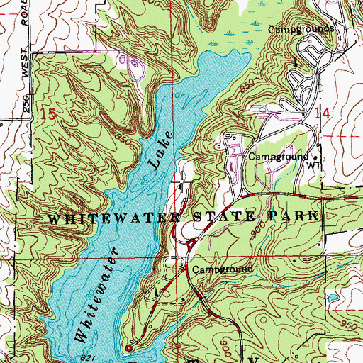 Topographic Map of Whitewater State Park, IN