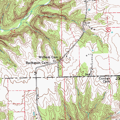 Topographic Map of Whitham Cemetery, IN