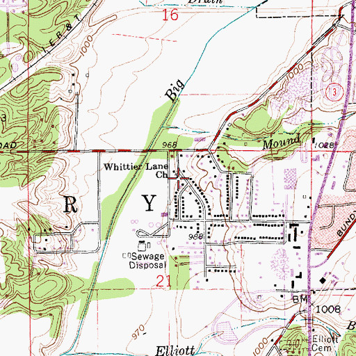 Topographic Map of Whittier Lane Church, IN