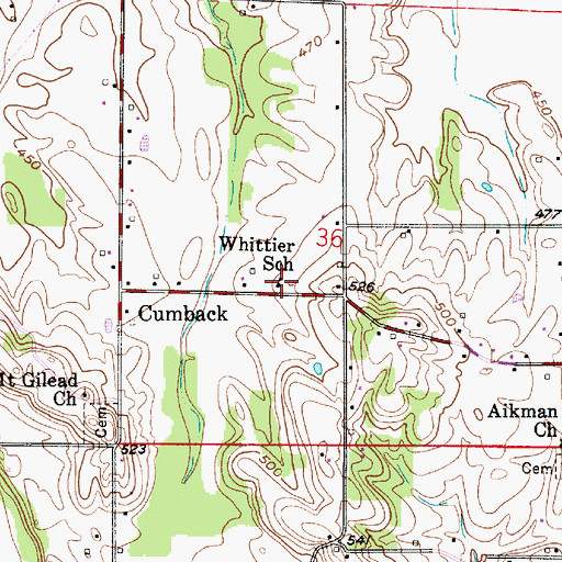 Topographic Map of Whittier School, IN