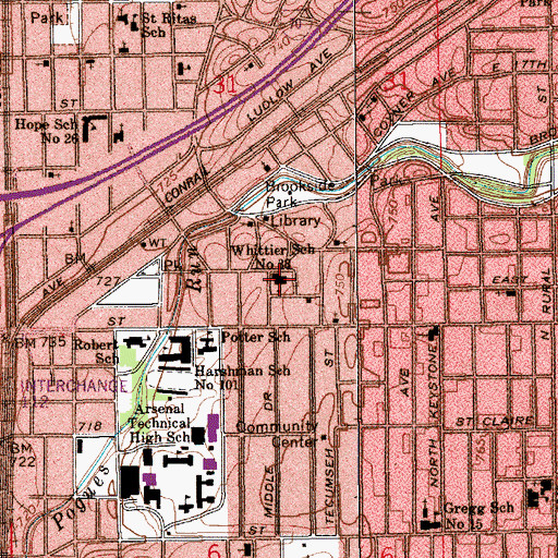Topographic Map of Whittier School Number 33 (historical), IN