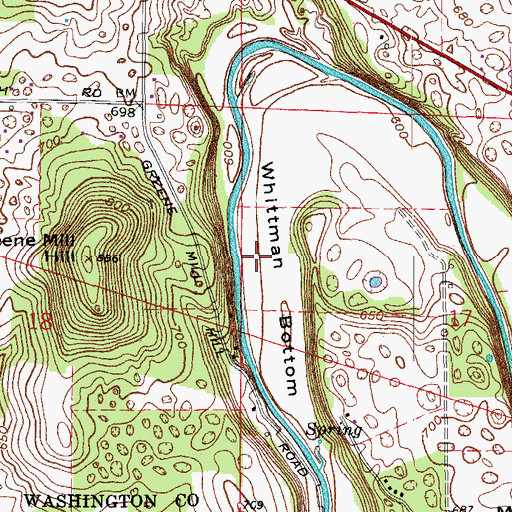 Topographic Map of Whittman Bottom, IN