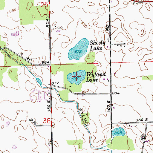 Topographic Map of Whyland Lake, IN