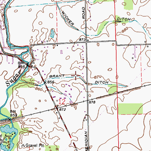 Topographic Map of Wicker Ditch, IN