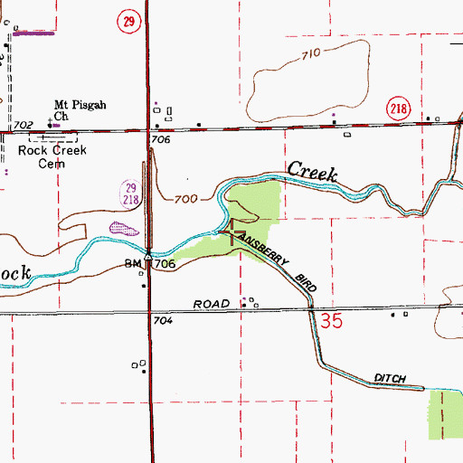 Topographic Map of Widow Creek, IN