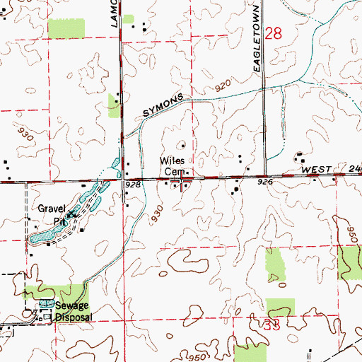 Topographic Map of Wiles Cemetery, IN