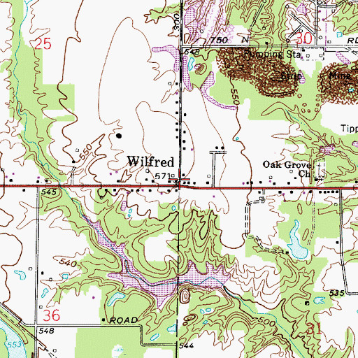 Topographic Map of Wilfred, IN