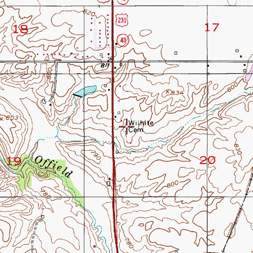 Topographic Map of Wilhite Cemetery, IN