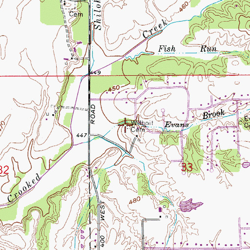 Topographic Map of Wilhoit Cemetery, IN