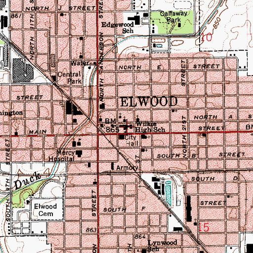 Topographic Map of Elwood Junior High School, IN