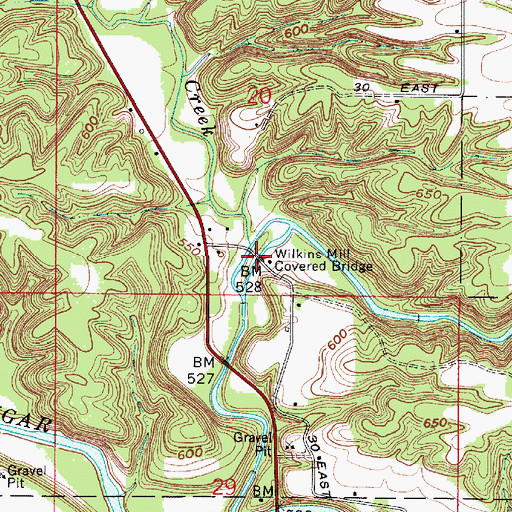 Topographic Map of Wilkins Mill Covered Bridge, IN