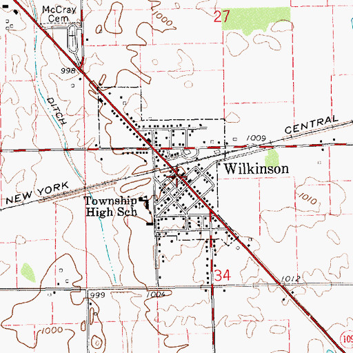 Topographic Map of Wilkinson, IN