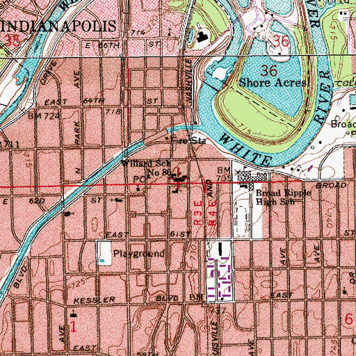 Topographic Map of Willard School Number 80 (historical), IN