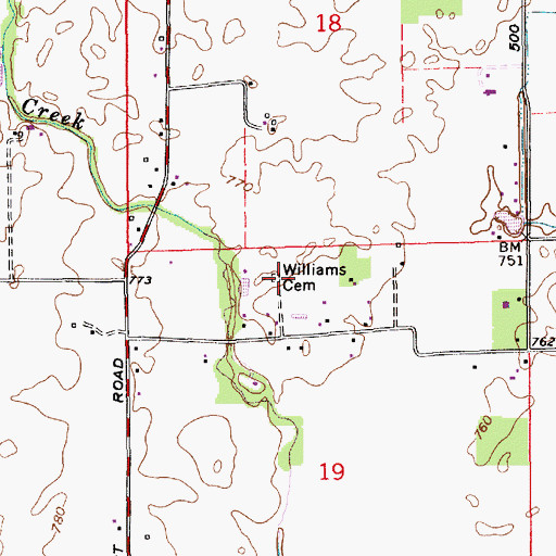 Topographic Map of Williams Cemetery, IN