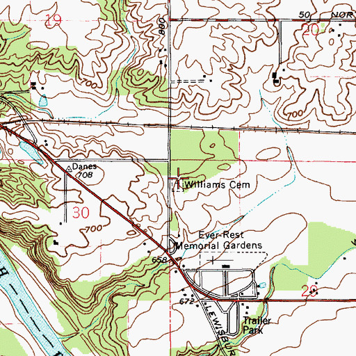 Topographic Map of Williams Cemetery, IN