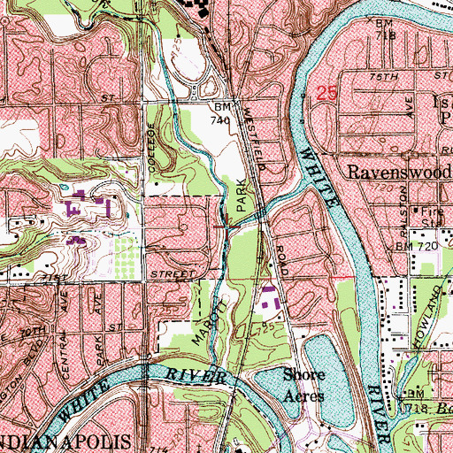 Topographic Map of Williams Creek, IN