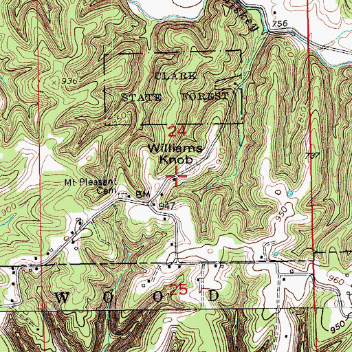 Topographic Map of Williams Knob, IN