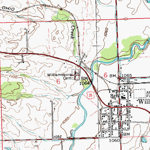 Topographic Map of Williamsburg Cemetery, IN