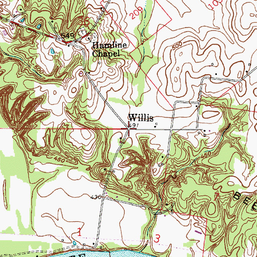 Topographic Map of Willis, IN