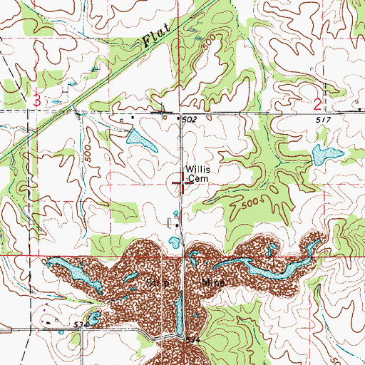 Topographic Map of Willis Cemetery, IN