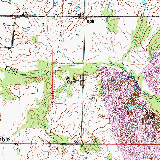 Topographic Map of Willis Cemetery, IN