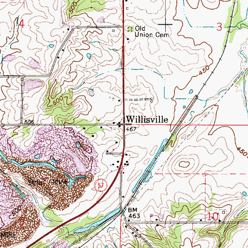 Topographic Map of Willisville, IN