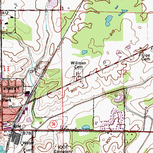 Topographic Map of Greenlawn Cemetery, IN