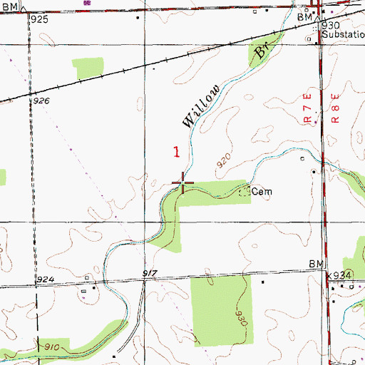 Topographic Map of Willow Branch, IN
