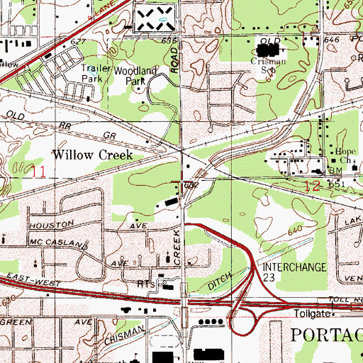 Topographic Map of Willow Creek, IN