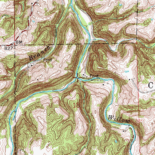 Topographic Map of Willow Creek, IN