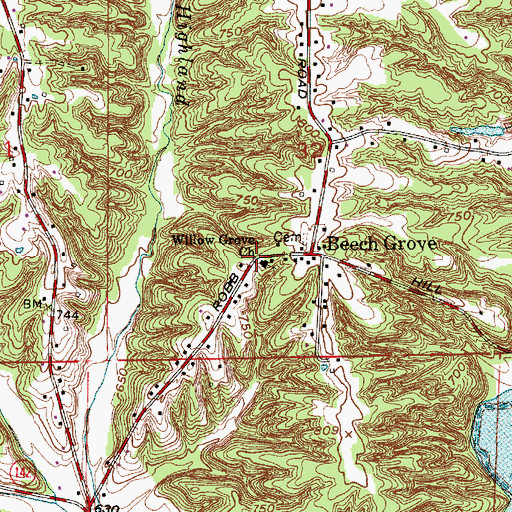 Topographic Map of Willow Grove Nazarene Church, IN
