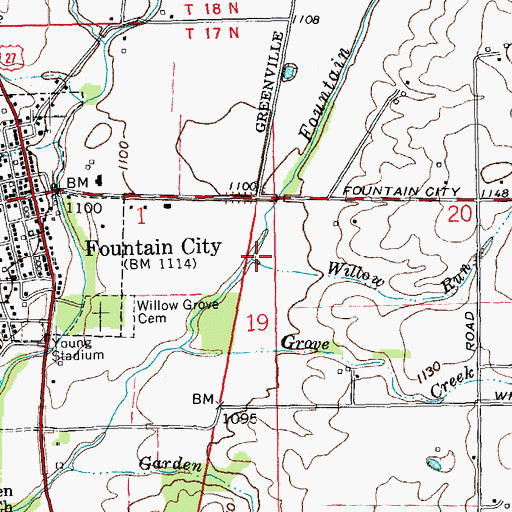 Topographic Map of Willow Run, IN
