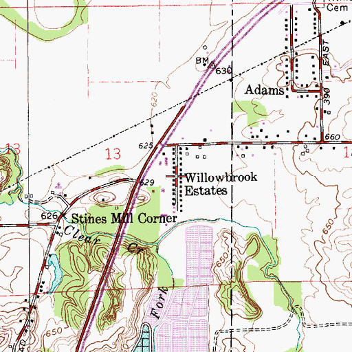 Topographic Map of Willowbrook Estates, IN