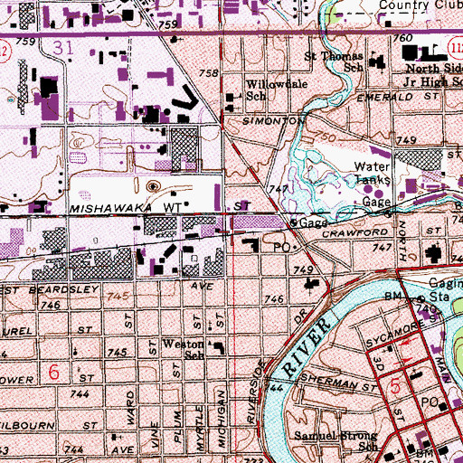 Topographic Map of Willowdale School, IN