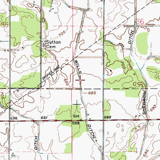 Topographic Map of Wills Ditch, IN