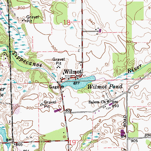 Topographic Map of Wilmot, IN