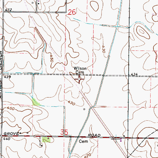 Topographic Map of Wilson Cemetery, IN