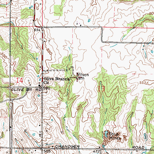 Topographic Map of Wilson Cemetery, IN