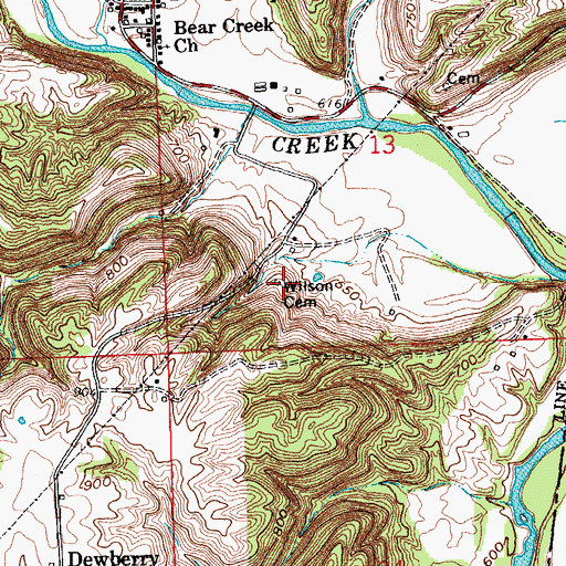 Topographic Map of Wilson Cemetery, IN