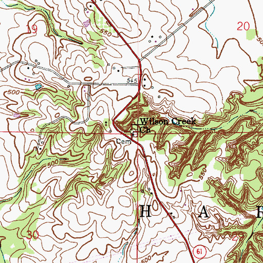 Topographic Map of Wilson Creek Church, IN