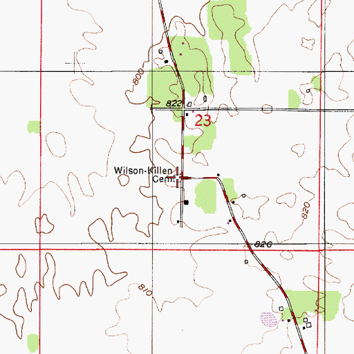 Topographic Map of Wilson Killen Cemetery, IN
