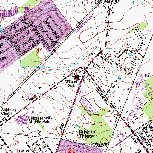 Topographic Map of W E Wilson Elementary School, IN
