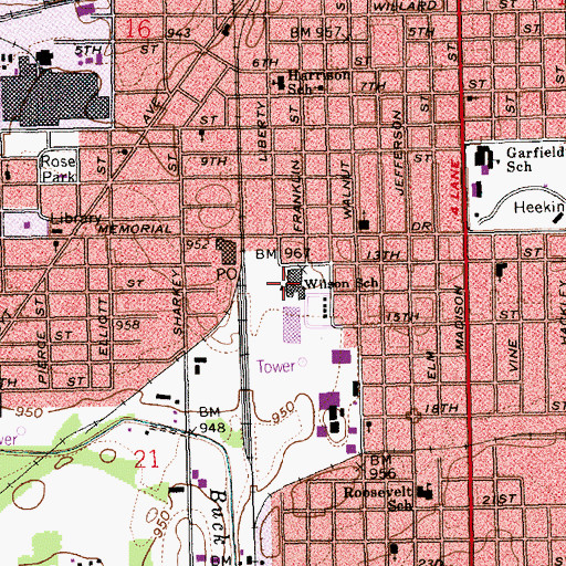 Topographic Map of Wilson Middle School, IN
