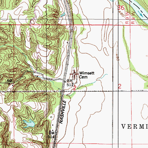 Topographic Map of Wimsett Cemetery, IN