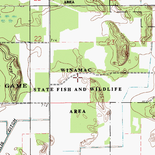 Topographic Map of Winamac State Fish and Wildlife Area, IN