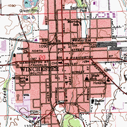 Topographic Map of Winchester, IN