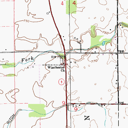 Topographic Map of Winchester Church, IN
