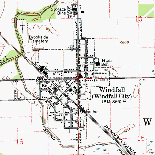 Topographic Map of Windfall, IN